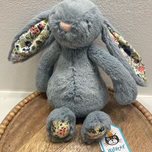 Jellycat Blue Plush Bunny with Floral Ears